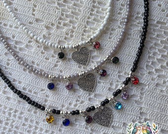Custom Birthstone Necklace, Heart Charm, Personalized Gift for Mom