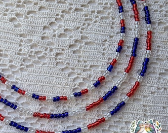 USA necklace, beaded necklace, adjustable necklace, red white and blue necklace, Fourth of July necklace,  firework necklace