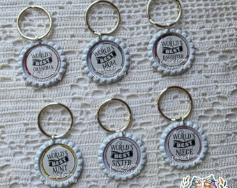 World's Best Mom Keychain, Set 1, Grandma Keychain,  Daughter Keychain, Aunt Keychain, Gift for Her, Bottle Cap Keychain, Mother's Gift