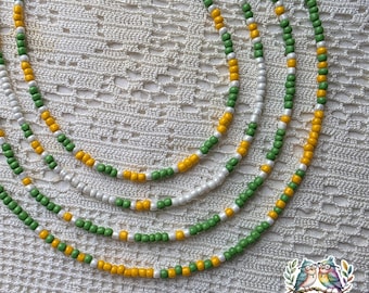 Green Gold White Seed Bead Necklace, School Pride Collection, Team Colors Personalized