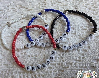 Freedom Bead Bracelet, American Bracelet, Patriotic Bracelet, Red White and Blue, USA