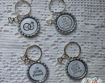 Bride and Groom Keychain, Mrs. And Mr. Keychain,  Heart Charm, Wedding Gift, Engagement, Bottle Cap Keychain, Bridal Shower Gift