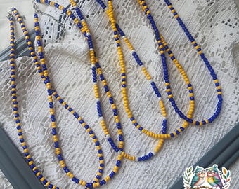 Blue and Gold Team Colors,  Seed Bead Necklaces, Blue and Gold, School Pride Collection, Team Pride Collection, Personalized Necklace