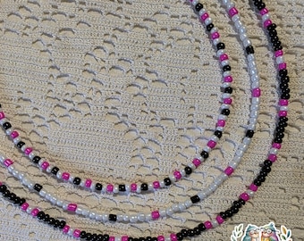Valentine Beaded Necklace, Pink Black White Seed Beads