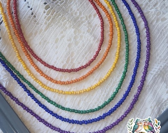 Rainbow necklace, beaded necklace, adjustable necklace, colors of the rainbow, Rainbow Collection, seed bead necklace