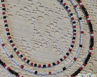 Valentine Beaded Necklace, Red Black White Seed Beads