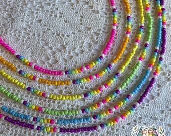 Rainbow necklace, beaded necklace, adjustable necklace, colors of the rainbow, Rainbow Collection, bright rainbow