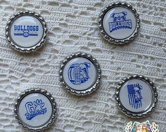 Bulldog Magnets, Refrigerator Magnet, Unique Gift, School Pride, Unique Magnet, Bottle Cap Magnet,  Bulldog Team Gift Idea, Blue and White