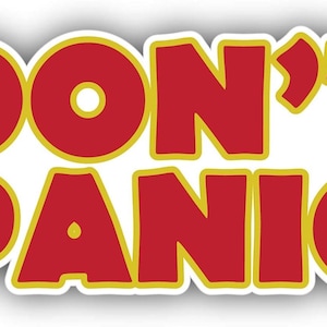 Vinyldekal med "Don't Panic"-motiv