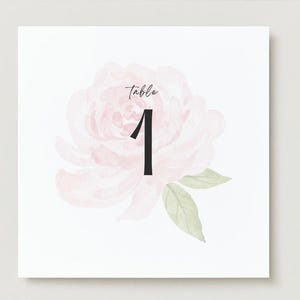 Números de Mesa com Rosas | Números de Mesa com Flores | Centro de Mesa | Decoração para Eventos | Modelo Editável | Produto Digital Canva | Cartão Quadrado para Números de Mesa