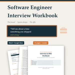 Software Engineer Interview Workbook, Tech Interview Prep, System Design Guide, 179 Questions, Offer Negotiation, Word & Google Docs