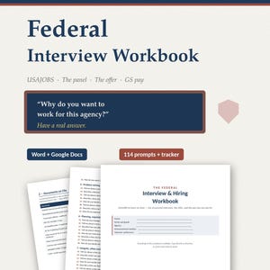 Cahier d'exercices pour les entretiens d'embauche fédéraux, Guide USAJOBS, Préparation aux entretiens d'embauche au sein du gouvernement, 114 questions, Guide des salaires et des offres GS, Word + Google Docs
