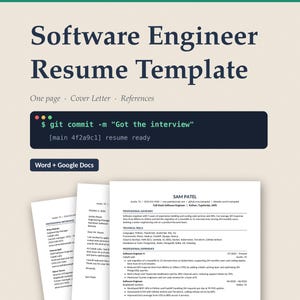 Software Engineer Resume Template, Developer Resume, Tech Resume, ATS Friendly, Cover Letter & References, Word + Google Docs