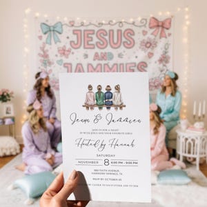 Cozy, faith-based girls night in invitation set with soft watercolor design and feminine details