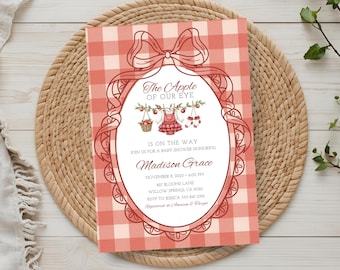Apple of Our Eye Baby Shower Invitation Editable Fall Baby Shower Invite Apple Theme Girl Shower Digital Download