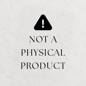 Op de afbeelding: Een zwarte driehoek met een uitroepteken boven de woorden "NOT A PHYSICAL PRODUCT" in een schreeflettertype. De tekst is gecentreerd op een lichte, getextureerde achtergrond.