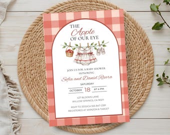 Apple of Our Eye Baby Shower Invitation | Apple Themed Baby Shower | Orchard Gingham Evite (Digital Template)