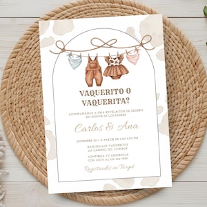 Invitación Revelación De Género En Español | Vaquerito ou Vaquerita | Modifiable sur toile | Invitación Revelación De Género Western