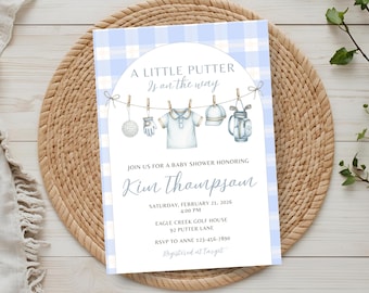 Golf Baby Shower Invitation | Sports Themed Baby Shower Invitations | Editable Template for a Little Putter on the Way | 5x7” + Evite