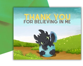 Tarjeta o letrero de agradecimiento con un adorable bebé dragón.