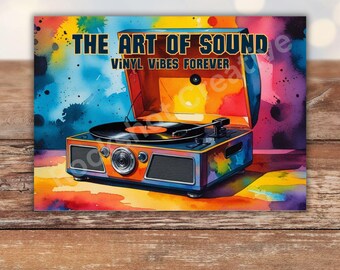 Watercolor Turntable: Retro Record Player Wall Art or Card