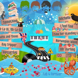 Beatles Tribute Print – Song Signposts & Iconic Visuals