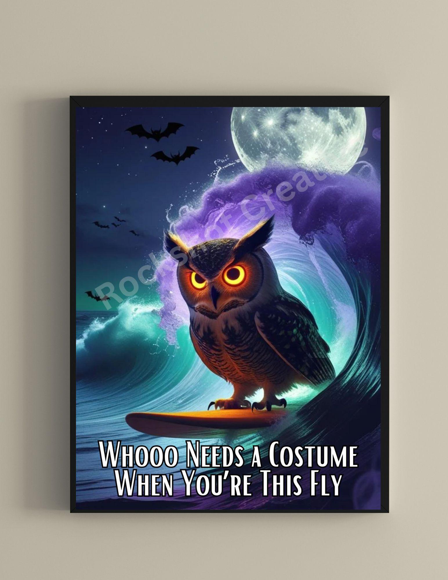 Funny Halloween Owl Print - Who needs a costume when you're this fly" – Funny Wall Ar