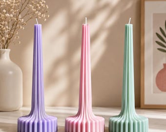 Sculptural Ribbed Pillar Candle | Handmade Soy Wax Statement Decor