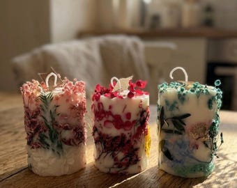 Botanical Soy Candle with Real Dried Flowers, Natural Wax Home Decor