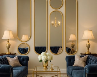 Handmade Gold-Edged Oval Mirror Set: Mid-Century Modern Boho Wall Decor