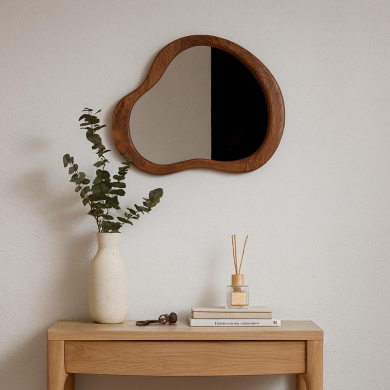 irregular mirror, bathroom mirror, unique home decor, wooden framed mirror, reclaimed wood, wall mirror, decorative mirror
wall hanging mirror, aesthetic mirror, wall art, living room art, bedroom mirror, halloween gift, entryway mirror, living room,  home decor, wall art, wall mirror, hanmade art