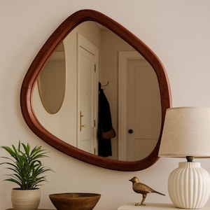 Asymmetrical Wood Frame Mirror: Handmade Wall Decor