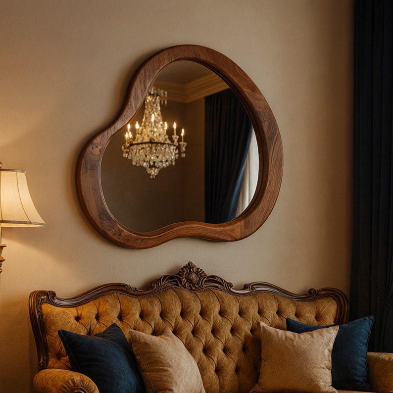 irregular mirror, bathroom mirror, unique home decor, wooden framed mirror, reclaimed wood, wall mirror, decorative mirror
wall hanging mirror, aesthetic mirror, wall art, living room art, bedroom mirror, halloween gift, entryway mirror, living room,  home decor, wall art, wall mirror, hanmade art