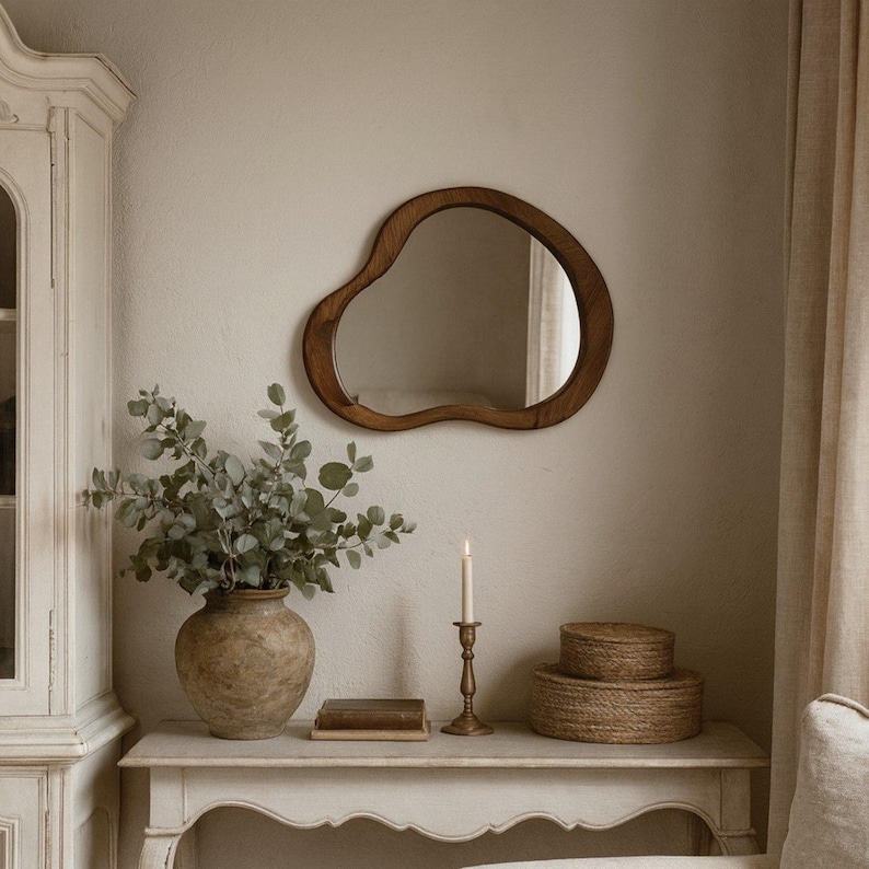irregular mirror, bathroom mirror, unique home decor, wooden framed mirror, reclaimed wood, wall mirror, decorative mirror
wall hanging mirror, aesthetic mirror, wall art, living room art, bedroom mirror, halloween gift, entryway mirror, living room,  home decor, wall art, wall mirror, hanmade art