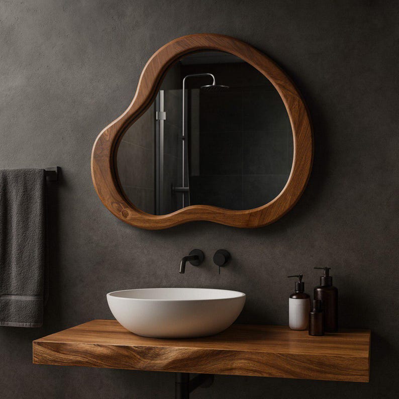 irregular mirror, bathroom mirror, unique home decor, wooden framed mirror, reclaimed wood, wall mirror, decorative mirror
wall hanging mirror, aesthetic mirror, wall art, living room art, bedroom mirror, halloween gift, entryway mirror, living room,  home decor, wall art, wall mirror, hanmade art