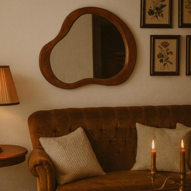 irregular mirror, bathroom mirror, unique home decor, wooden framed mirror, reclaimed wood, wall mirror, decorative mirror
wall hanging mirror, aesthetic mirror, wall art, living room art, bedroom mirror, halloween gift, entryway mirror, living room,  home decor, wall art, wall mirror, hanmade art
