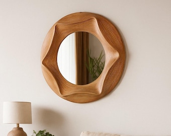 Birch Plywood Wavy Wall Mirror: Asymmetric Wooden Decorative Mirror