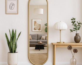 Modern Full Length Mirror: Geometric Gold Frame, Large Wall Art
