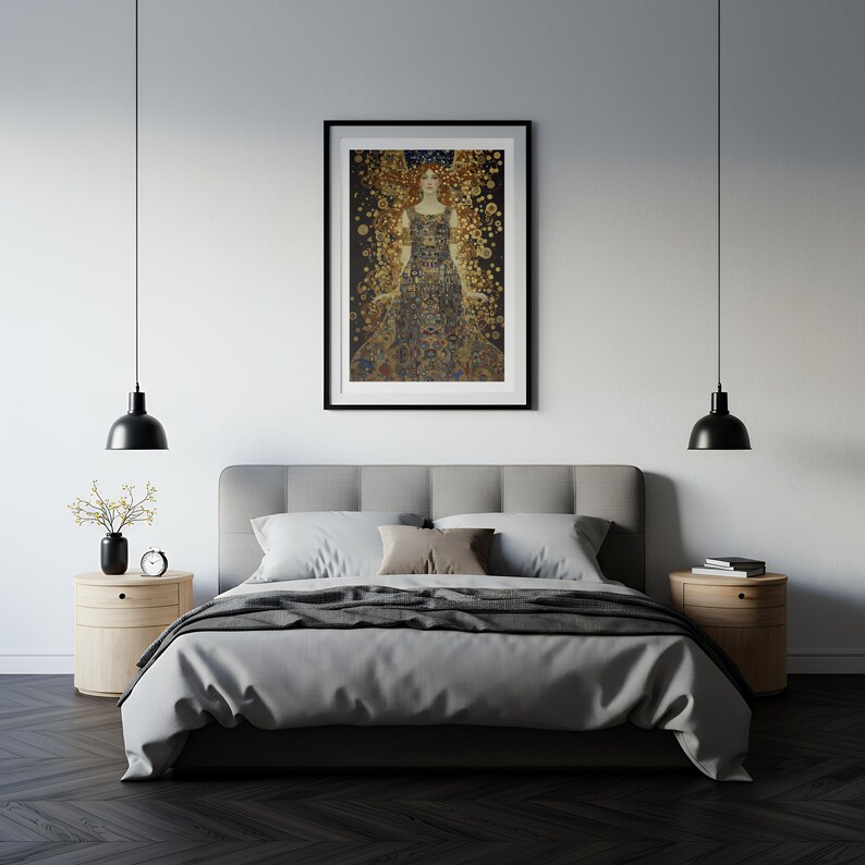 Gustav Klimt Inspired Goddess Print, Gold Art Nouveau Celestial Woman ...