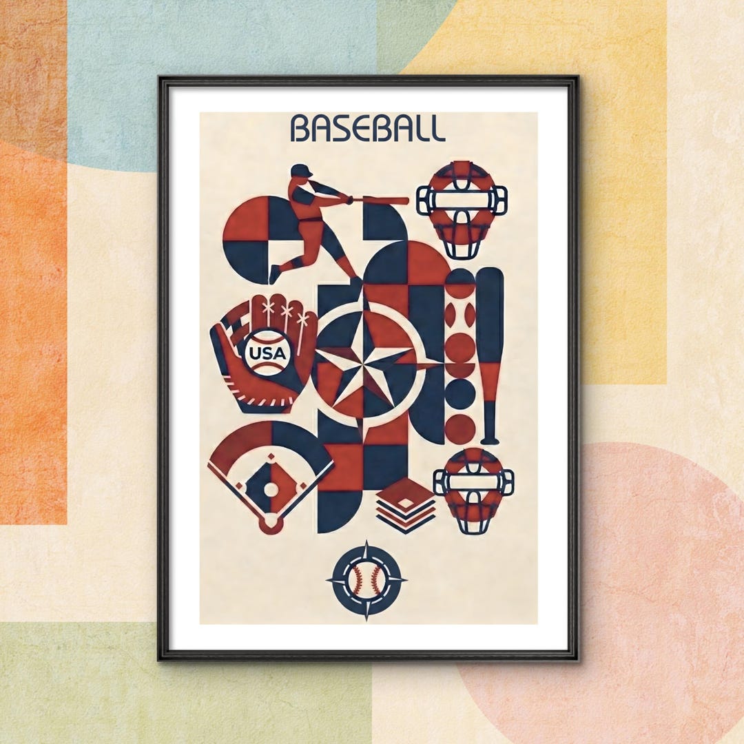 Abstract Geometric USA Baseball Poster - Etsy