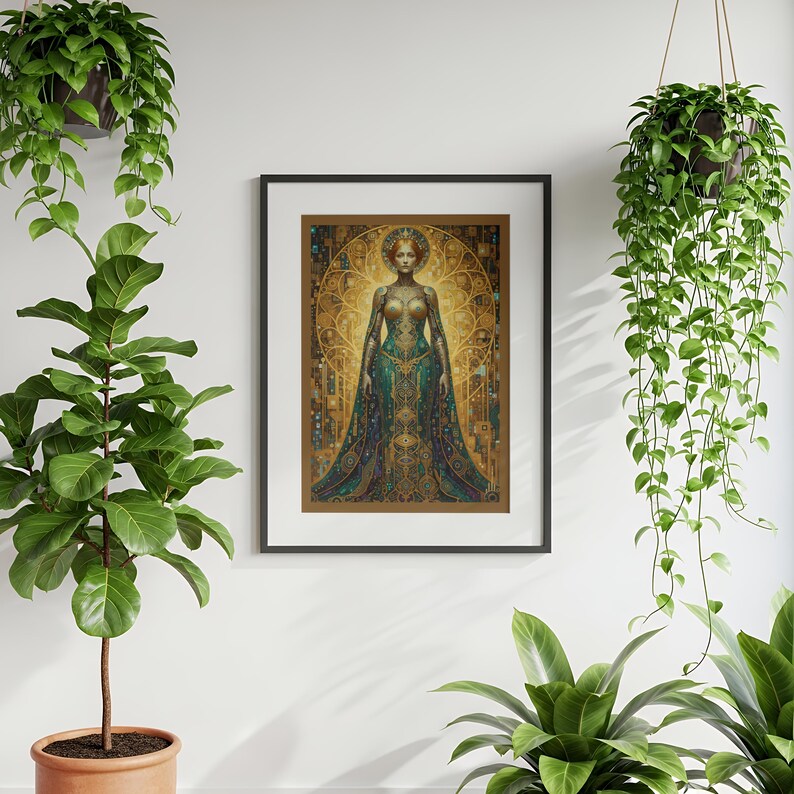 Cyberpunk Goddess Art Print, Gold Teal Sci-fi, Gustav Klimt Inspired - Etsy