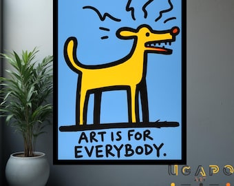Keith Haring Inspired Dog Poster, Colorful Pop Art Print, Vibrant Modern Wall Decor