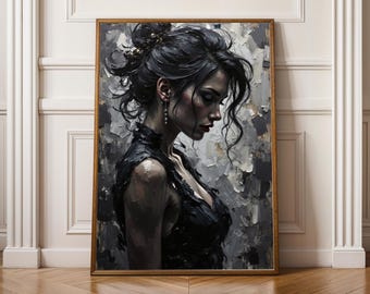 Schwarzweißes Frauenportrait, Impasto Kunstdruck V2