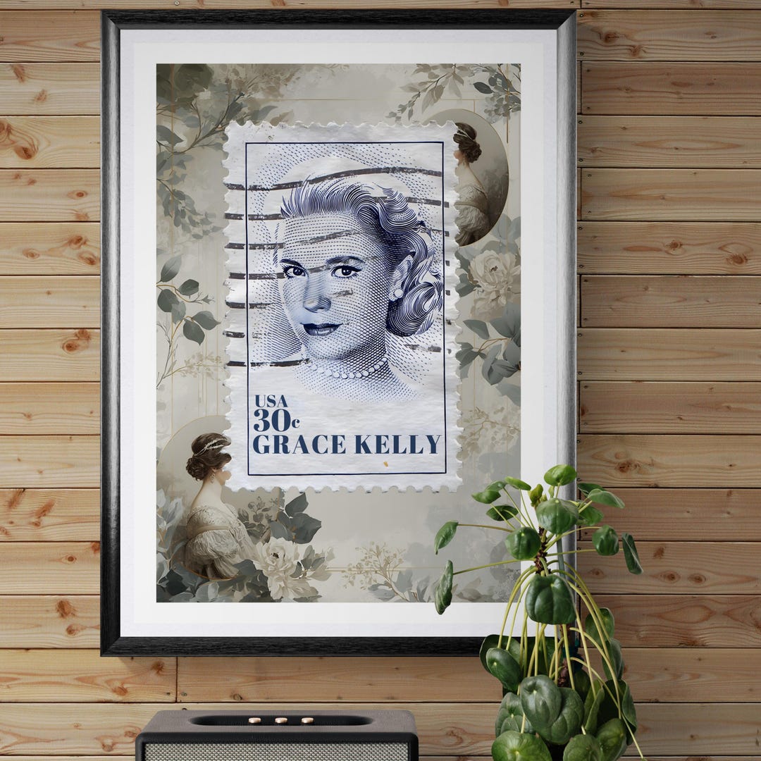 Grace Kelly Vintage Postage Stamp Poster Hollywood Princess Wall Art ...