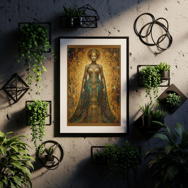 Cyberpunk Goddess Art Print, Gold Teal Sci-fi, Gustav Klimt Inspired - Etsy