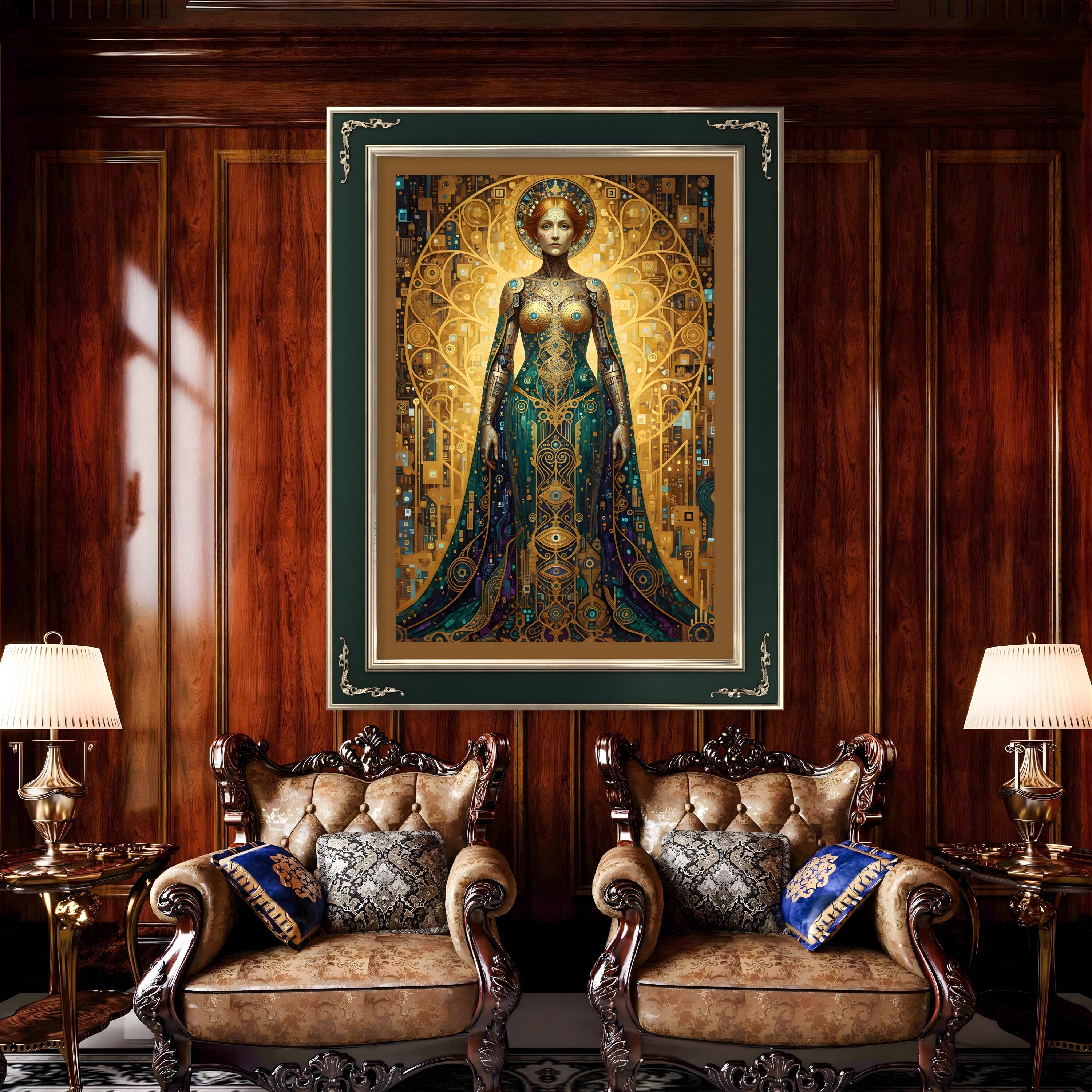 Cyberpunk Goddess Art Print, Gold Teal Sci-fi, Gustav Klimt Inspired - Etsy