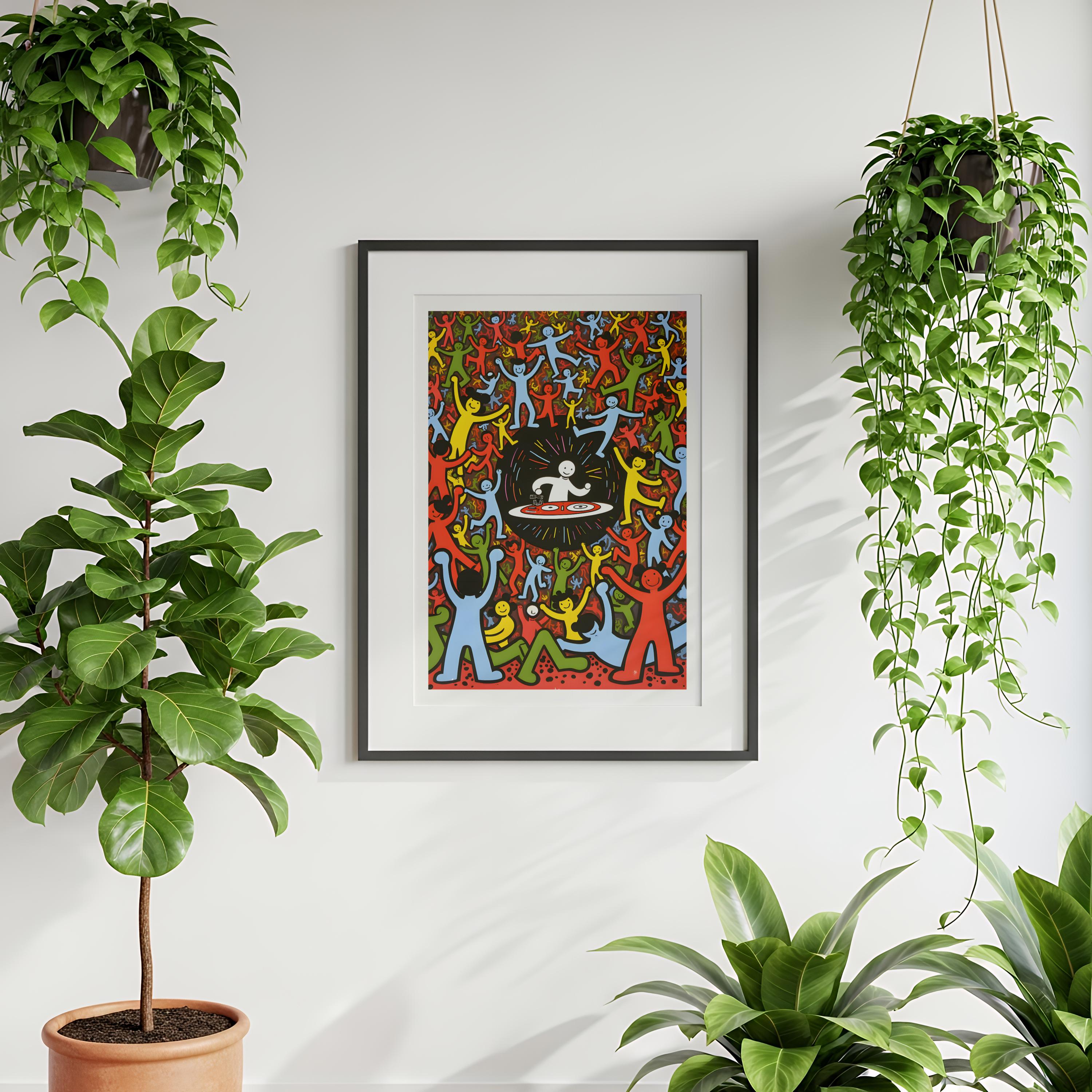 Keith Haring Inspired DJ Poster Colorful Pop Art Music Wall Decor Retro ...