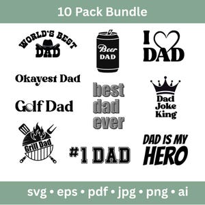 Dad Quotes SVG Bundle, Father&#39;s Day Gift, Cute Dad Sayings PNG, Gifts for Dads, Cricut Cut File, Silhouette, Instant Download