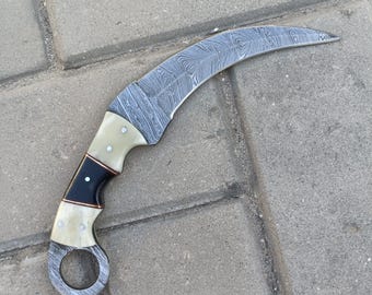 Hand Forged Damascus Karambit Knife, Full Tang