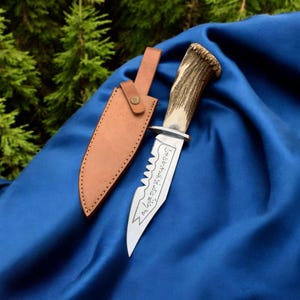 Personalised Supernatural Knife Antler Handle, Ruby&#39;S Demon killing Replica Knife. Stainless Steel Fantasy costume knife With Leather Cover